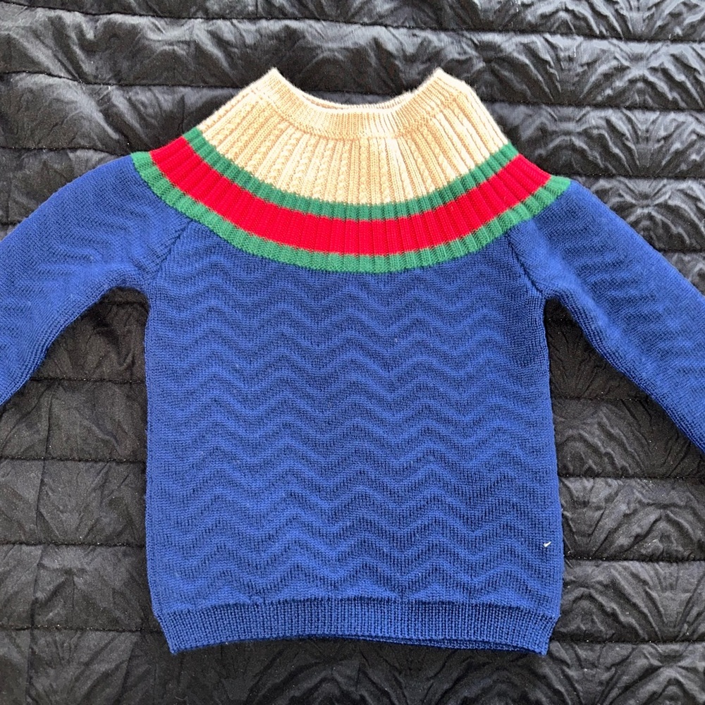 Gucci Blue Sweater with Multicolor Stripes